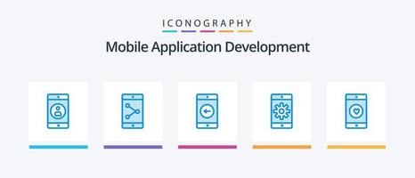 Mobile Application Development Blue 5 Icon Pack Including mobile application. application. mobile. setting. mobile. Creative Icons Design vector