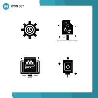 Modern Set of 4 Solid Glyphs and symbols such as cog taxi dollar cream website Editable Vector Design Elements