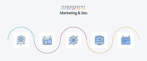 Marketing And Seo Blue 5 Icon Pack Including seo. seo. seo. premium. jewel vector