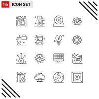 Group of 16 Outlines Signs and Symbols for leadership executive devices ceo team Editable Vector Design Elements