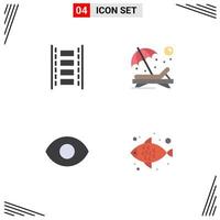 paquete de 4 iconos planos creativos de animación ojo tira de película persona pez elementos de diseño vectorial editables vector