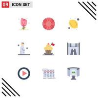 9 colores planos universales establecidos para aplicaciones web y móviles chef hat oración fruta orar hombre elementos de diseño vectorial editables vector