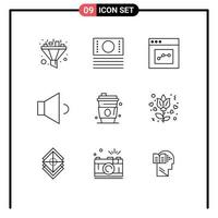 Set of 9 Modern UI Icons Symbols Signs for flower juice interface drink volume Editable Vector Design Elements