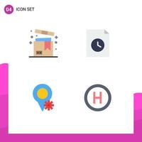 Set of 4 Modern UI Icons Symbols Signs for box map shopping file hospital Editable Vector Design Elements