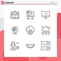 Editable Vector Line Pack of 9 Simple Outlines of user unbox technology box imac Editable Vector Design Elements