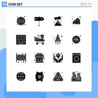 Solid Glyph Pack of 16 Universal Symbols of hospital construction pollution house building Editable Vector Design Elements