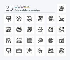 Network And Communications 25 Line icon pack including messaging. message. customer. contact. song vector