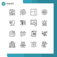 Pictogram Set of 16 Simple Outlines of concentration abilities gear plant easter Editable Vector Design Elements