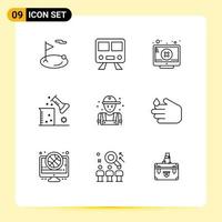 Set of 9 Modern UI Icons Symbols Signs for scientific research science lab train chemistry attention Editable Vector Design Elements