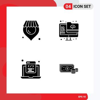 paquete de iconos vectoriales de stock de 4 signos y símbolos de línea para elementos de diseño vectorial editables web de pantalla de archivo de codificación html de ubicación vector