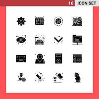 Modern Set of 16 Solid Glyphs Pictograph of car user attom target content Editable Vector Design Elements