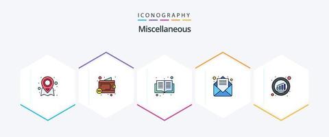 Miscellaneous 25 FilledLine icon pack including chart. book. open email. email vector