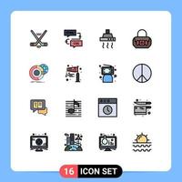 Group of 16 Flat Color Filled Lines Signs and Symbols for big data purse programming fashion kitchen Editable Creative Vector Design Elements