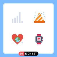 Set of 4 Commercial Flat Icons pack for connection world cone traffic cone day Editable Vector Design Elements