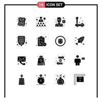 Pack of 16 creative Solid Glyphs of sugar level player hardware electronic Editable Vector Design Elements