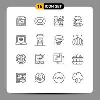 Group of 16 Modern Outlines Set for laptop spring coffee sheep easter Editable Vector Design Elements