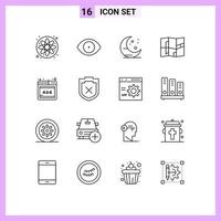 Stock Vector Icon Pack of 16 Line Signs and Symbols for shield web moon error place Editable Vector Design Elements