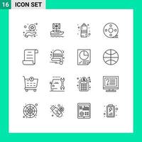 Group of 16 Outlines Signs and Symbols for document clapper board diet clapper action clapper Editable Vector Design Elements