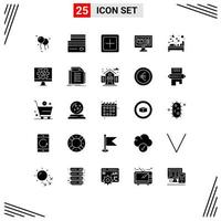 Group of 25 Modern Solid Glyphs Set for hotel bedroom create modeling creative Editable Vector Design Elements