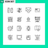 Editable Vector Line Pack of 16 Simple Outlines of china architecture delete flag australia Editable Vector Design Elements