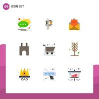 Pictogram Set of 9 Simple Flat Colors of fortress castle building tiny castle letter Editable Vector Design Elements