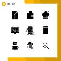 Pictogram Set of 9 Simple Solid Glyphs of mobile sign security monitor restaurant Editable Vector Design Elements