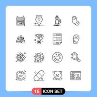 16 User Interface Outline Pack of modern Signs and Symbols of science dope horse chemical new born Editable Vector Design Elements