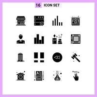 Modern Set of 16 Solid Glyphs and symbols such as bar man signal human web hosting Editable Vector Design Elements