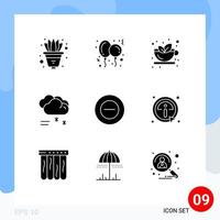 Group of 9 Modern Solid Glyphs Set for add rainy weather autumn raining cloud raining Editable Vector Design Elements