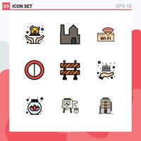 9 Universal Filledline Flat Color Signs Symbols of investment road hotel block colors Editable Vector Design Elements