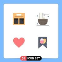 Universal Icon Symbols Group of 4 Modern Flat Icons of bag interface drinks snack tag Editable Vector Design Elements