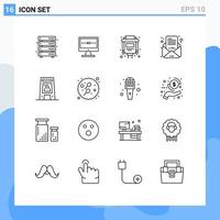 Set of 16 Modern UI Icons Symbols Signs for floor letter screen email vga Editable Vector Design Elements