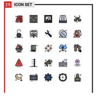 25 Universal Filled line Flat Color Signs Symbols of camping office gallery drawer archive Editable Vector Design Elements