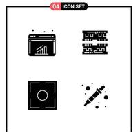 Group of 4 Solid Glyphs Signs and Symbols for chart frame web computer point Editable Vector Design Elements