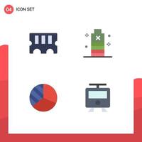 Group of 4 Flat Icons Signs and Symbols for hardware graph battery low maps Editable Vector Design Elements