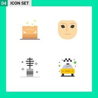 Set of 4 Commercial Flat Icons pack for sponge makeup emotion beauty car Editable Vector Design Elements