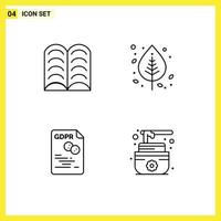 Pack of 4 creative Filledline Flat Colors of book eu autumn nature gdpr Editable Vector Design Elements