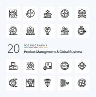 20 gestión de productos y paquete de iconos de línea de negocio global como gestión código de iteración personalizado calidad premium vector