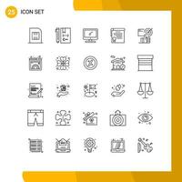 Group of 25 Modern Lines Set for degrees certificate develop pc device Editable Vector Design Elements