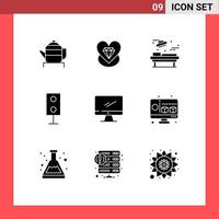 Group of 9 Solid Glyphs Signs and Symbols for computer speaker hospital products devices Editable Vector Design Elements