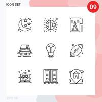 Modern Set of 9 Outlines Pictograph of bulb pad drawing gaming console Editable Vector Design Elements