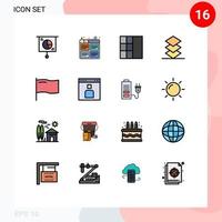 Pictogram Set of 16 Simple Flat Color Filled Lines of mark country process stack arrange Editable Creative Vector Design Elements