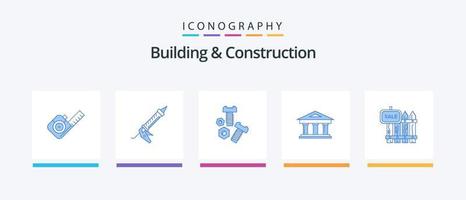 paquete de iconos azul 5 de construcción y construcción que incluye edificio. finanzas. utensilios palacio de justicia. herramientas. diseño de iconos creativos vector