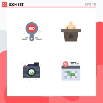 Mobile Interface Flat Icon Set of 4 Pictograms of bid process compete presentation image Editable Vector Design Elements