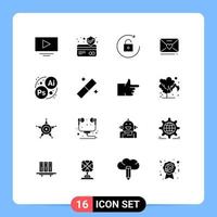 Set of 16 Modern UI Icons Symbols Signs for graphic art unlock designing heart Editable Vector Design Elements