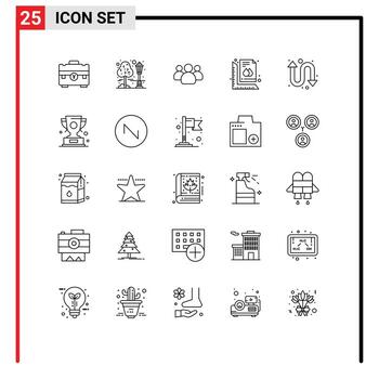 Pack of 25 Modern Lines Signs and Symbols for Web Print Media such as document size park ruler team Editable Vector Design Elements