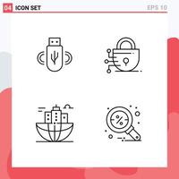 Pictogram Set of 4 Simple Filledline Flat Colors of usb city storage technology headquarter Editable Vector Design Elements