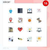 Mobile Interface Flat Color Set of 16 Pictograms of layout location chat plus note Editable Pack of Creative Vector Design Elements