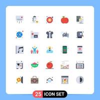Mobile Interface Flat Color Set of 25 Pictograms of process food time apple finance Editable Vector Design Elements