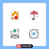 Set of 4 Vector Flat Icons on Grid for free delivery dinner hot protection time Editable Vector Design Elements